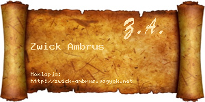 Zwick Ambrus névjegykártya